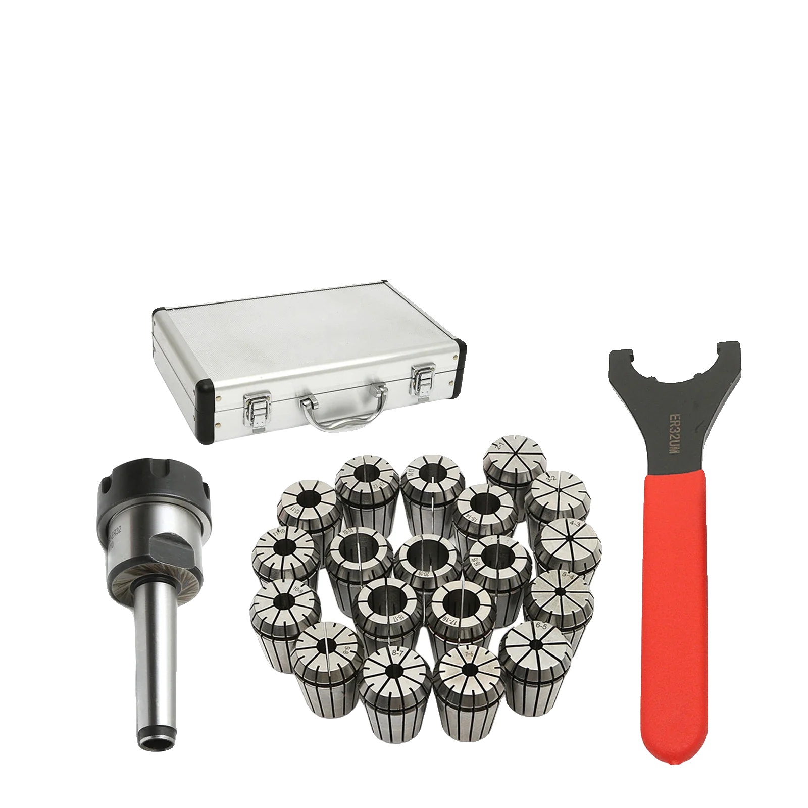 Collet-set, Legierter Stahl, Er32 Spannzangenbereich 1 Mm - 20 Mm, 19 Teile, Werkzeughalterlänge 250 Mm, Spannzangendurchmesser 32 Mm