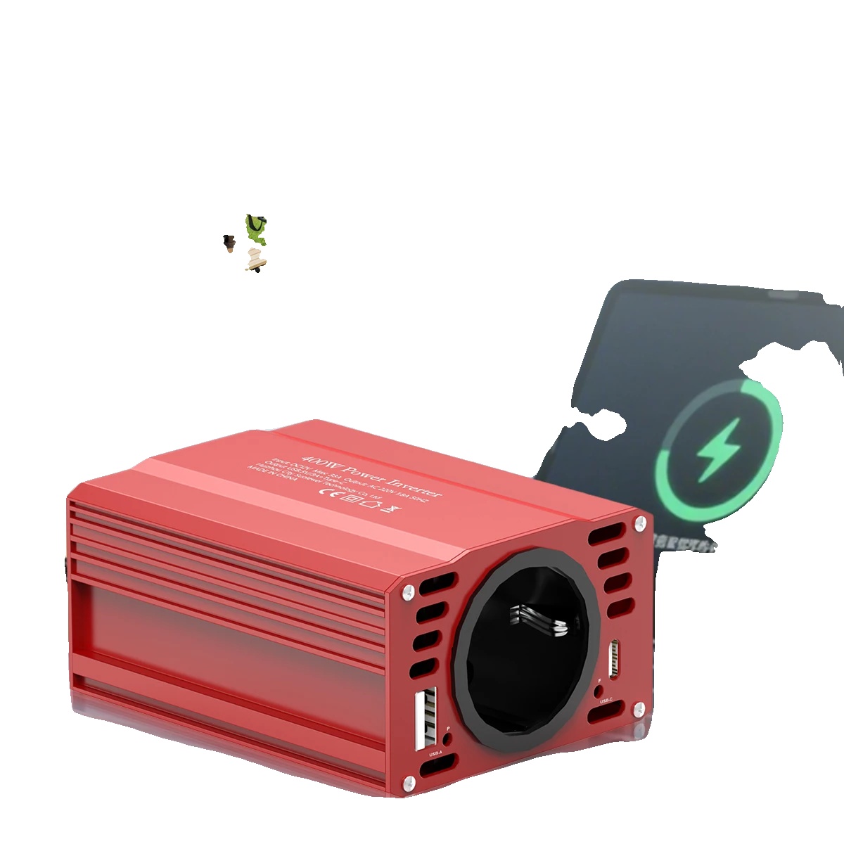 Auto Spannungswandler, Dc 12v Auf Ac 220v, Smart Display, 12v 400w-rot