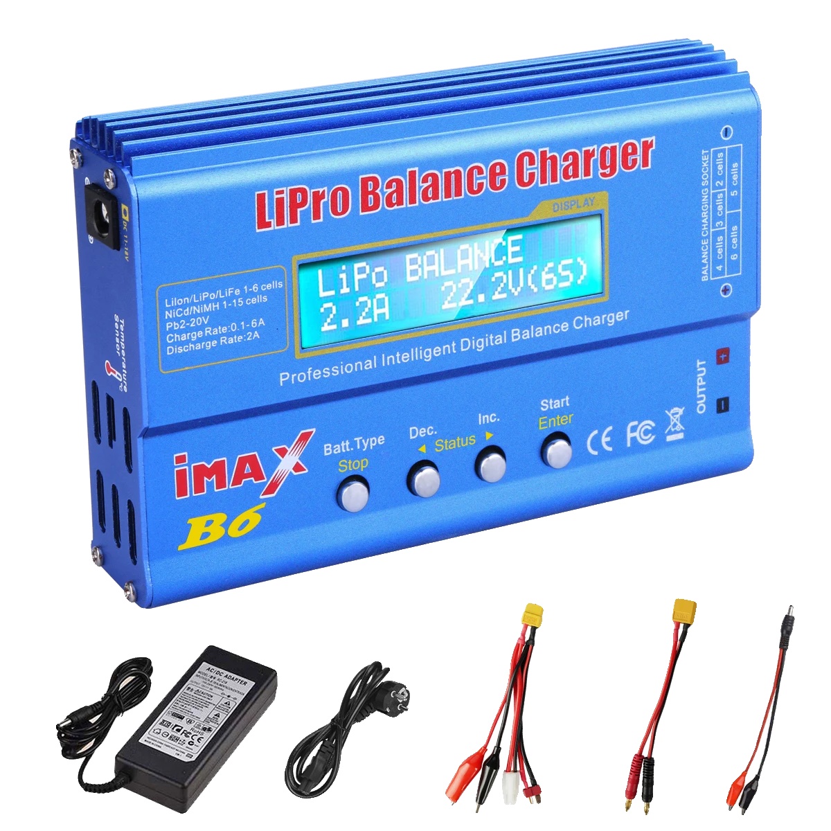 Batterieladegerät, 6a Maximale Stromstärke, Kompatibel Mit Mehreren Batterietypen, Blau Mit Adapter, Eu-stecker