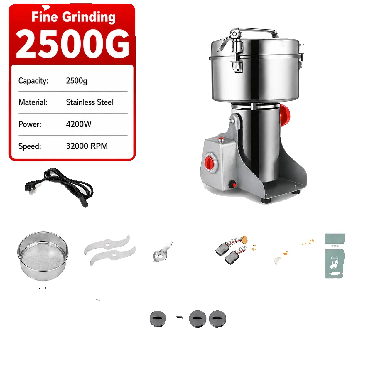 Elektrische Getreidemühle, Hohe Leistung, Überlastschutz, 2500g