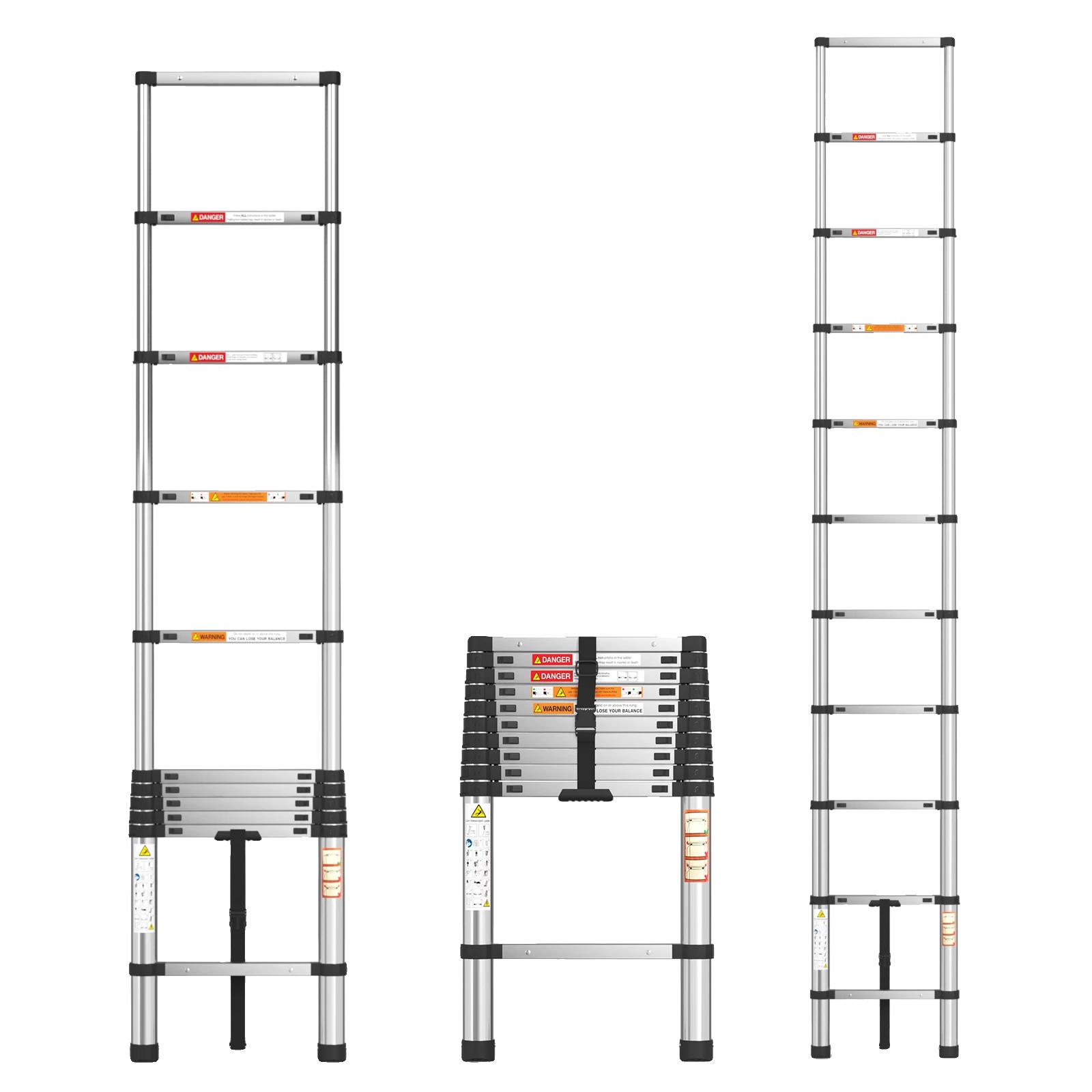 Teleskopleiter, Edelstahl, Kompaktes Klappdesign, 3.2m