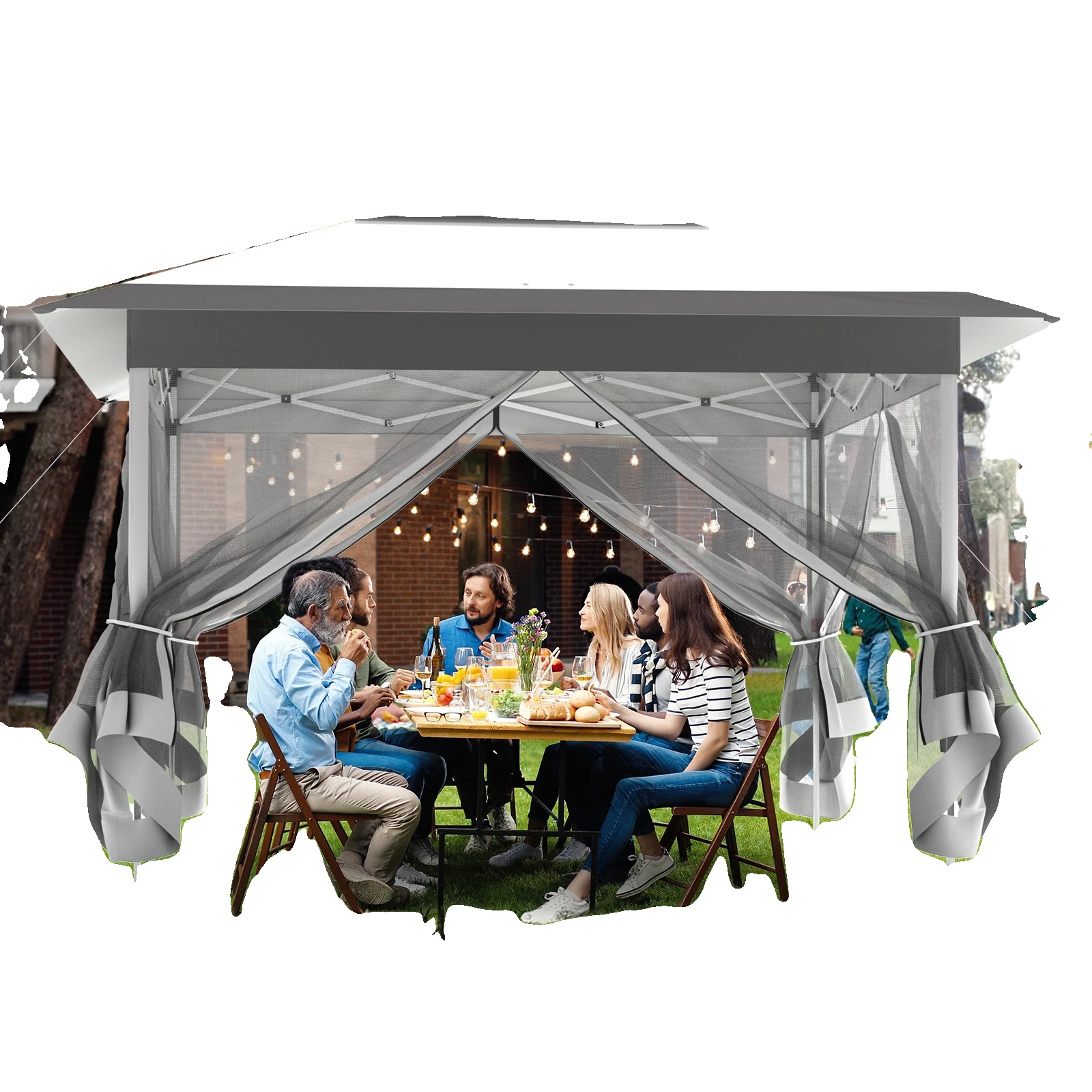 Outdoor-gazebo-überdachung, Wasserdicht, Höhenverstellbar, Hellgrau Und Dunkel