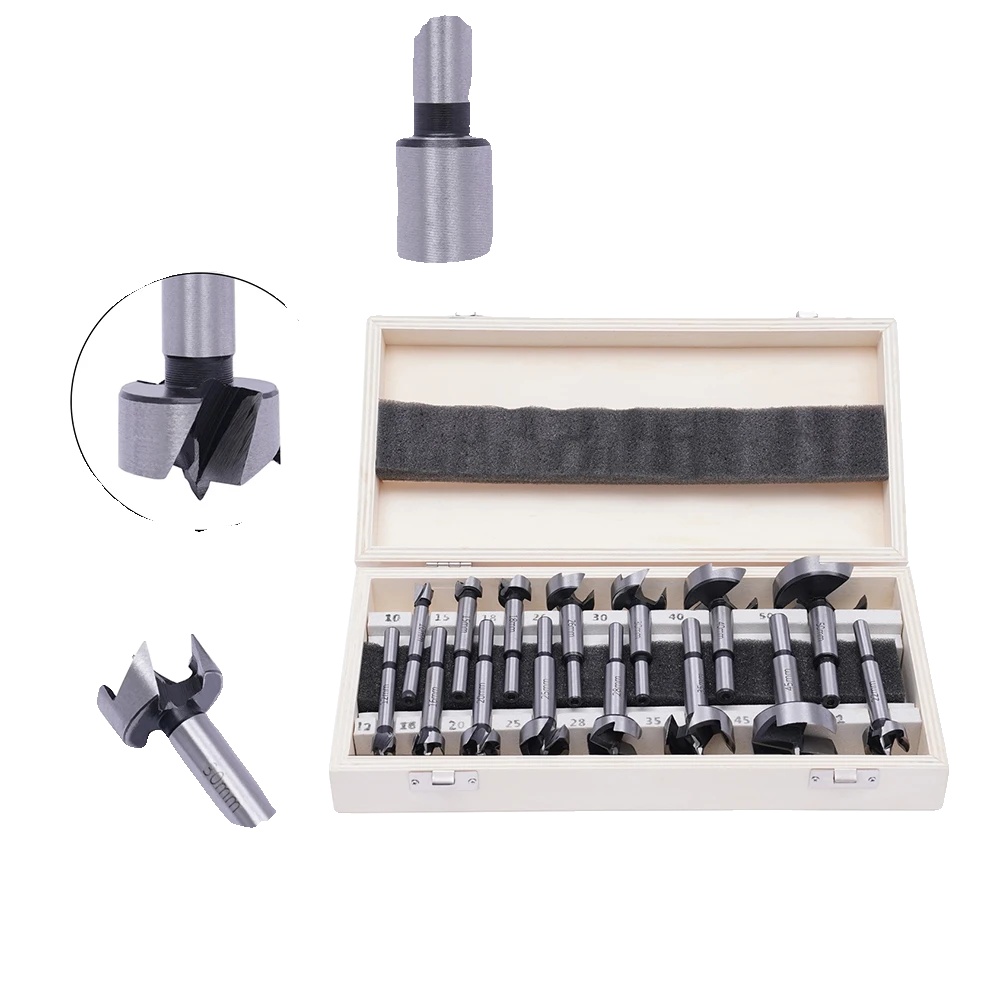 Forstnerbohrer Set, 15 Teile, Größen 10mm Bis 50mm, Hochkohlenstoffstahl, Maximale Schnittiefe 60mm, Mittlere Zahnpositionierung
