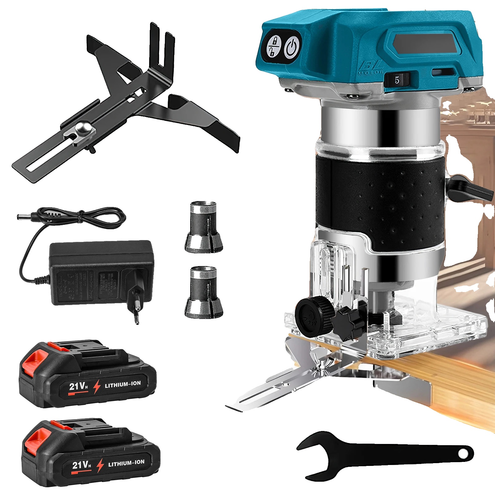 Holzfräse, Tragbares Design, Präzises Schneiden, Mit 2xbattery