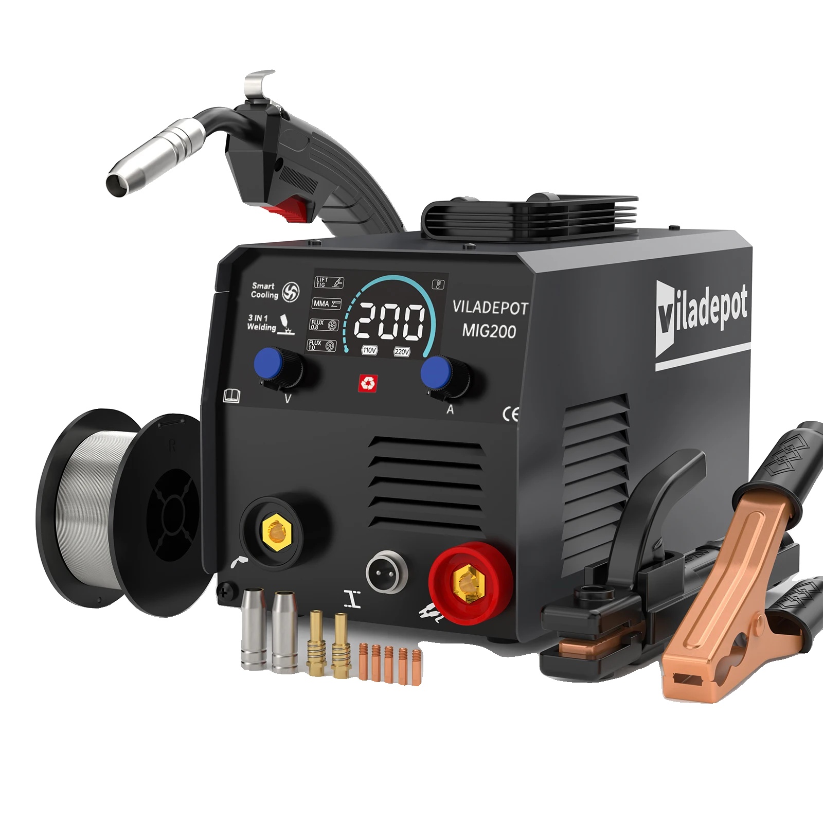 Schweißmaschine, 220v Stromversorgung, 15-200a Schweißstrom, 345mm X 315mm X 240mm Abmessungen, 6,6 Kg Gewicht, Automatische Drahtzufuhr
