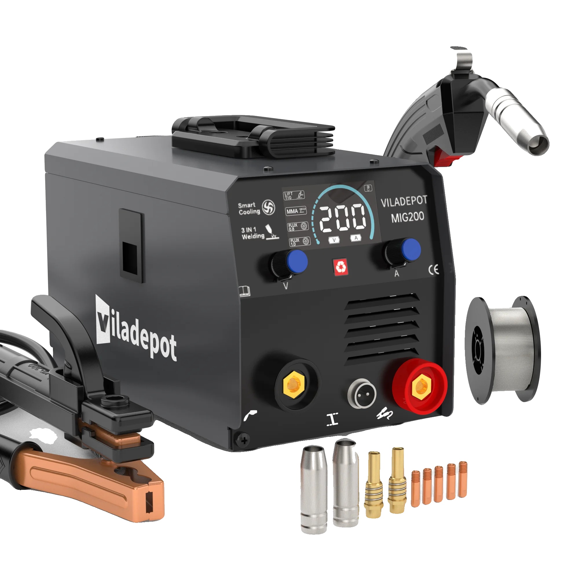 Mig-schweißer, 200a, 220v, Abmessungen: 345 X 315 X 240 Mm, Gewicht: 6,6 Kg, Funktion: Kein Gas Mig/mma/lift Tig