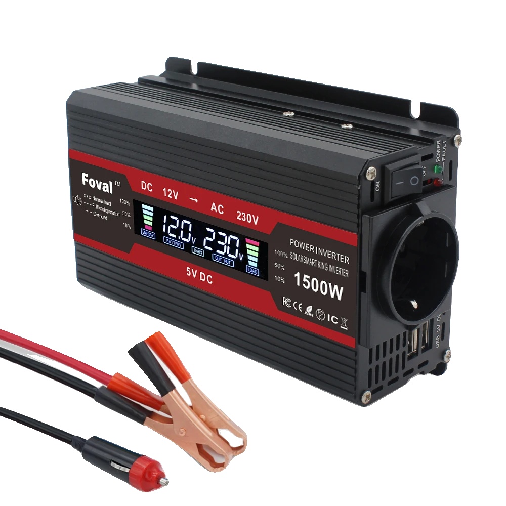 Stromwechselrichter, Modifizierte Sinuswelle, Duale Usb-ports, 1500w Schwarz