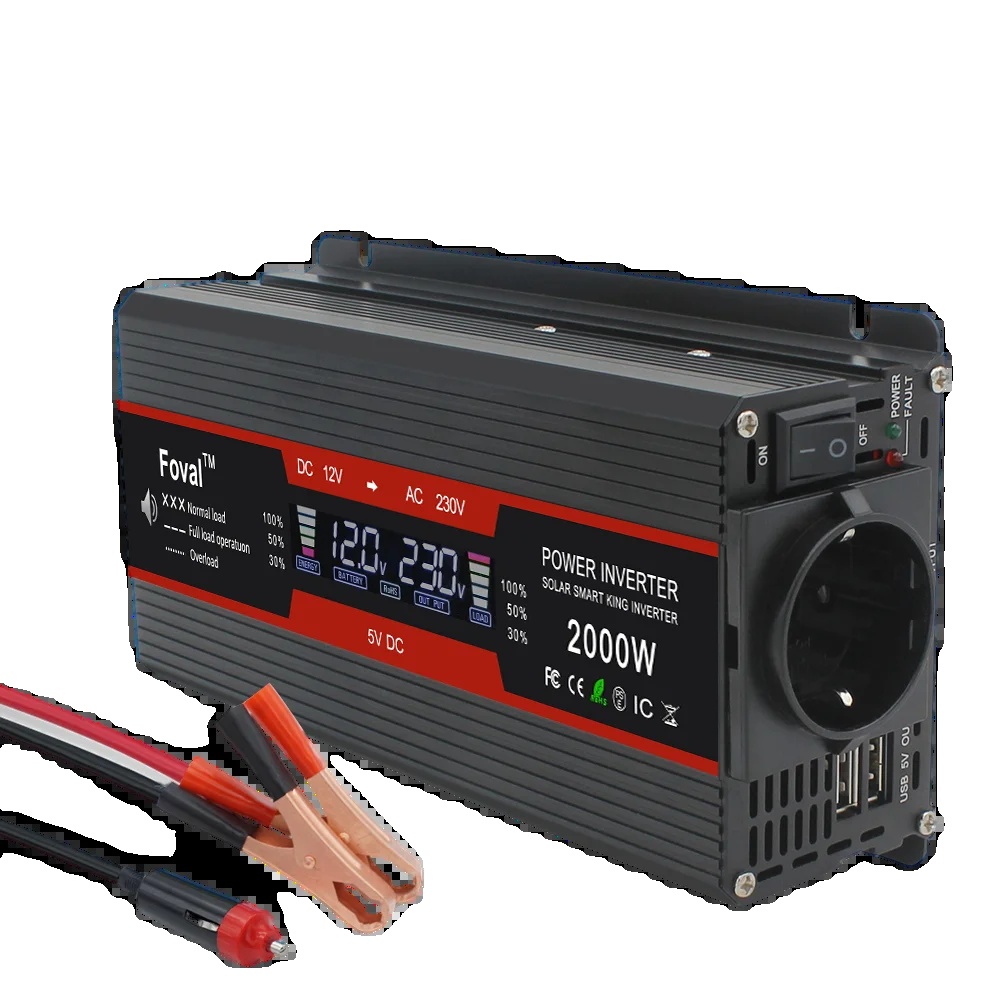 Stromwechselrichter, Modifizierte Sinuswelle, Duale Usb-ports, 2000w Schwarz