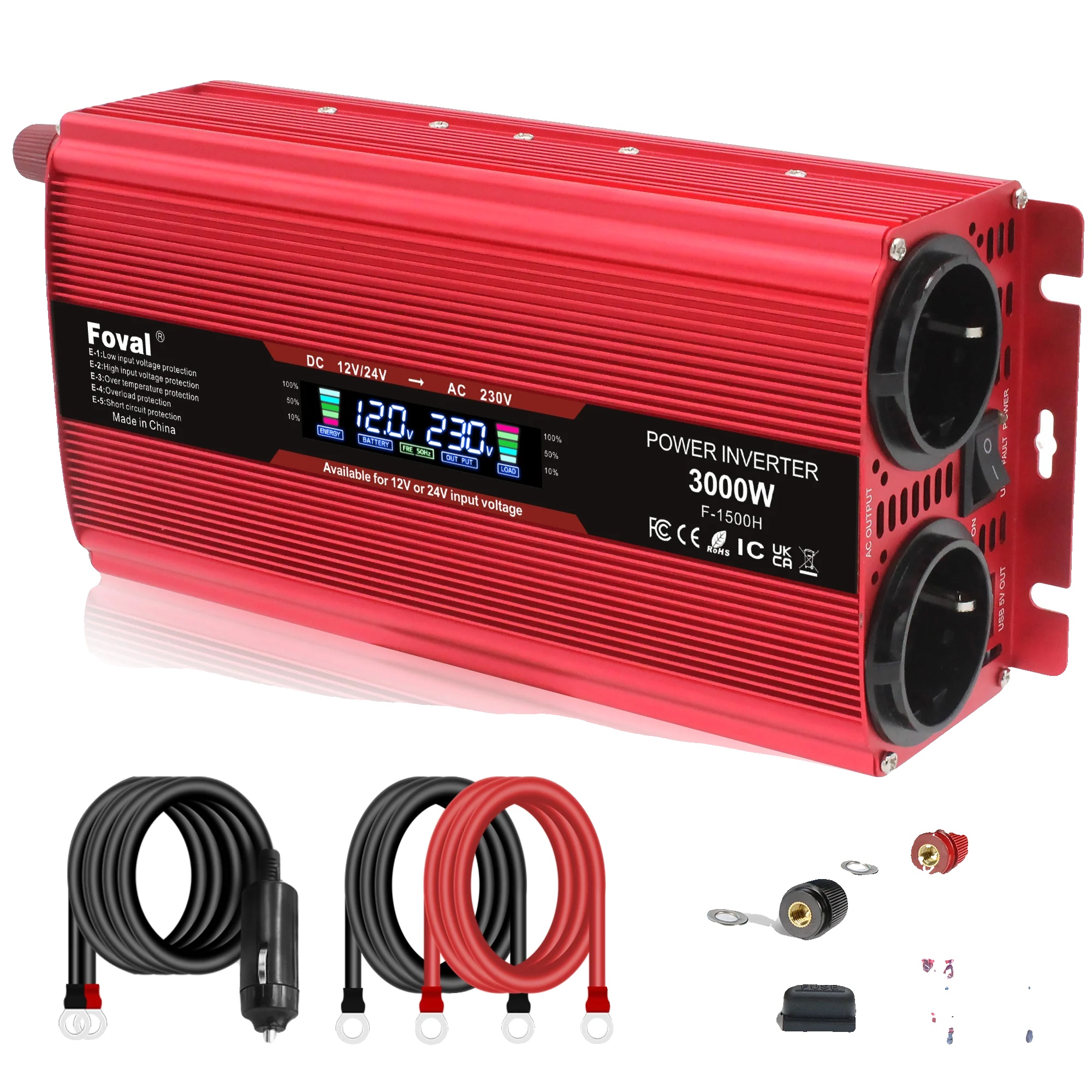 Stromwechselrichter, Modifizierte Sinuswelle, Duale Usb-ports, 3000w Rot