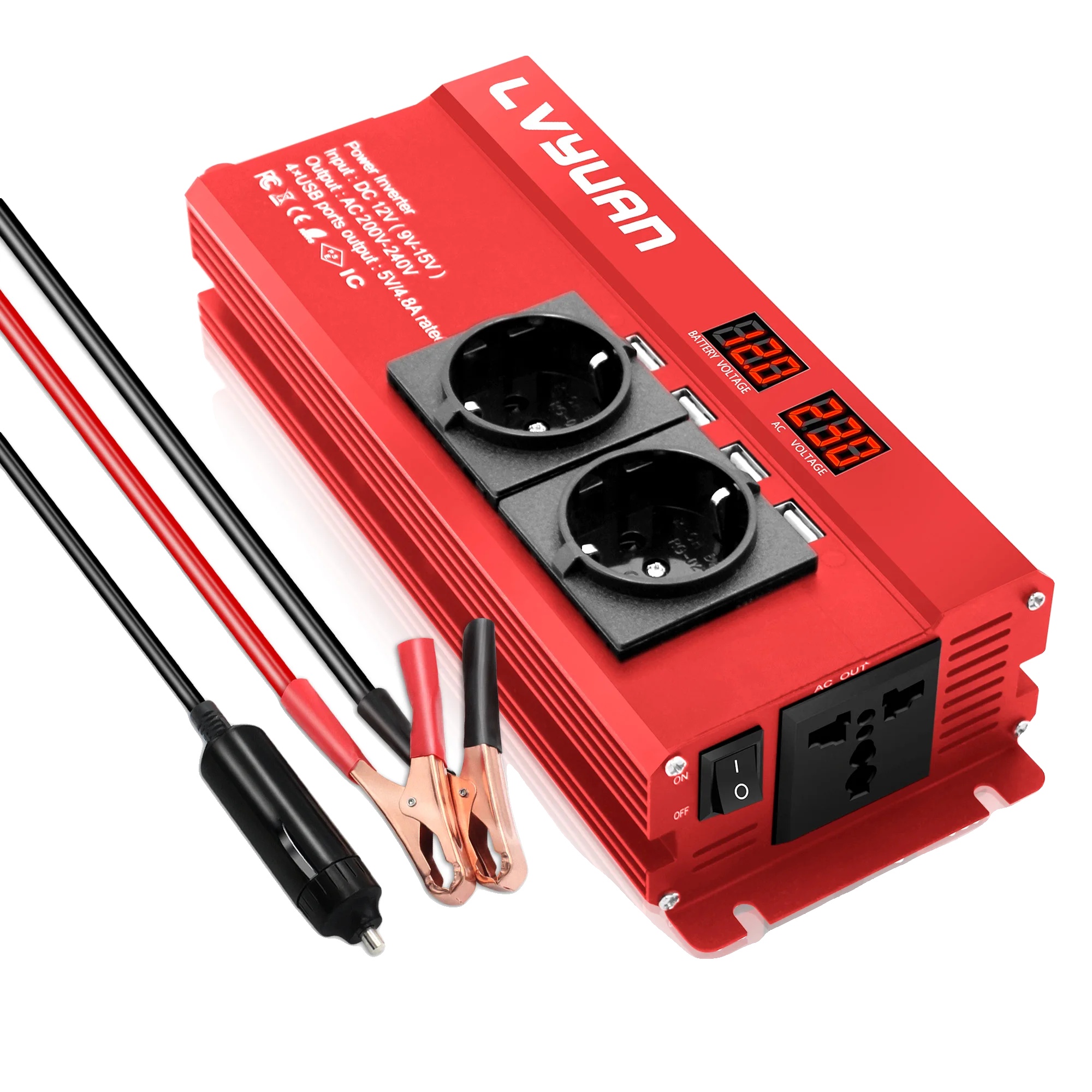 Auto-inverter, 1300w Dauerleistung, 2600w Spitzenleistung, 12v-220v-rot