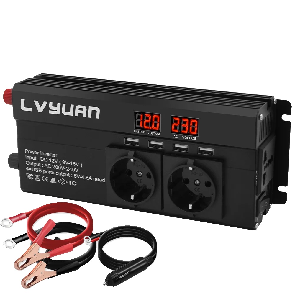 Auto-inverter, 1300w Dauerleistung, 2600w Spitzenleistung, 12v-220v-schwarz