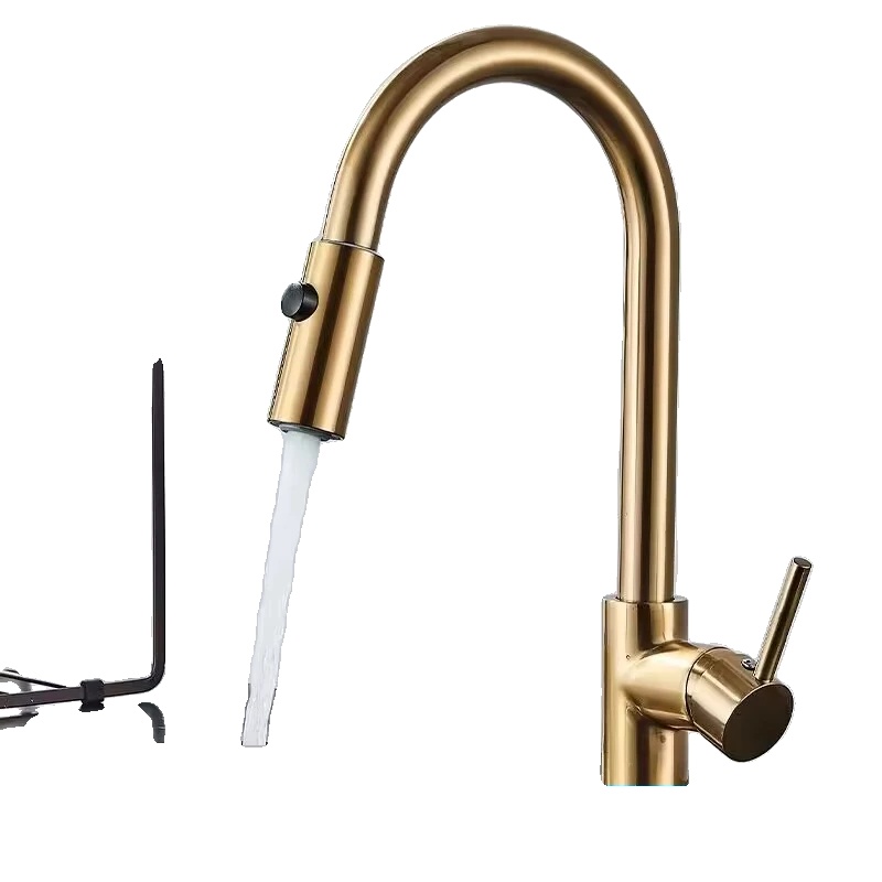 Niederdruck-küchenarmatur, Edelstahl, 360-grad-schwenkfunktion, Bürstendes Gold Dy A
