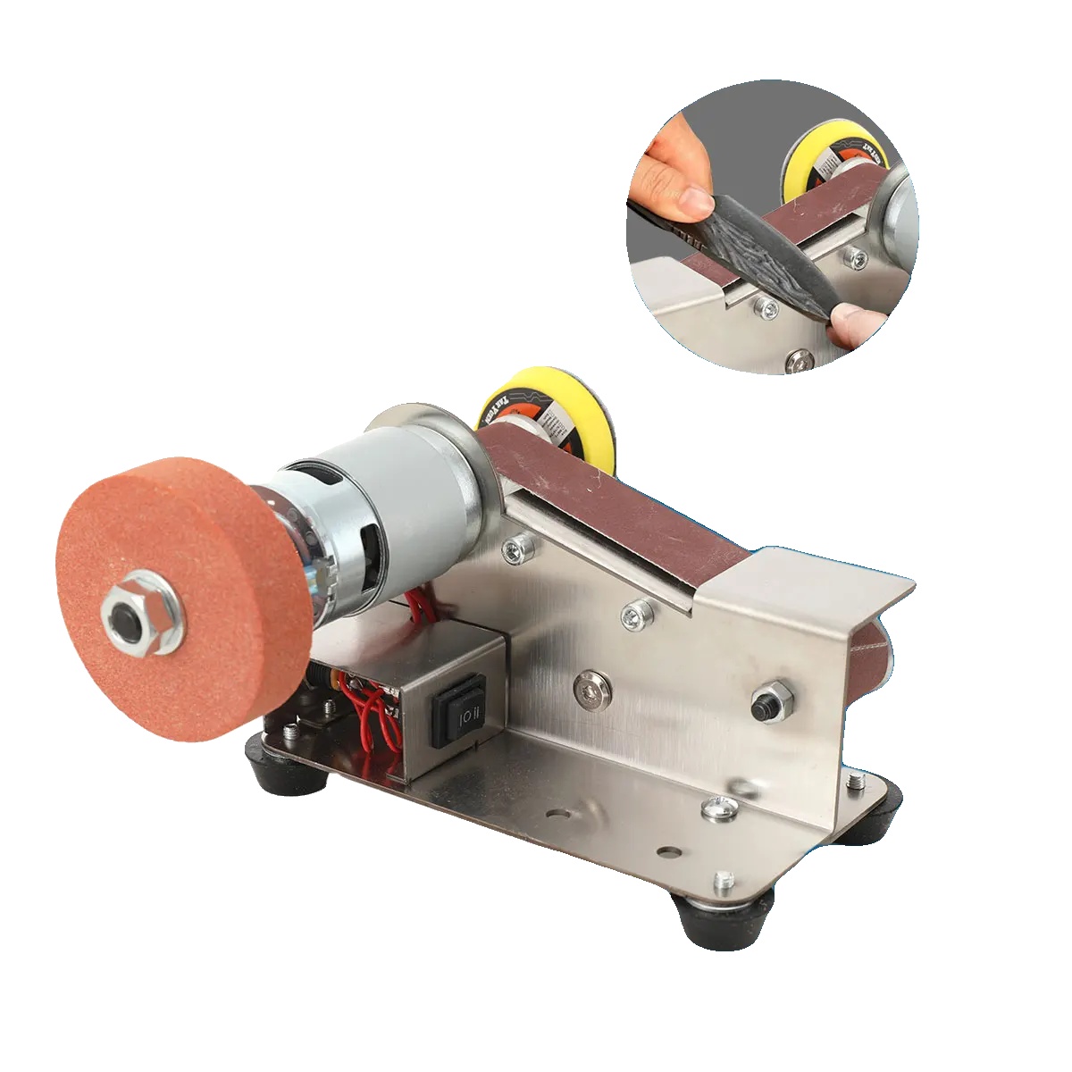 Bandschleifer, 220v Leistung, Einstellbare Geschwindigkeit 500-1500 U/min, Kompakte Abmessungen 30,0x10,0x12,0 Cm, Enthält 10 Schleifbänder, Enthält
