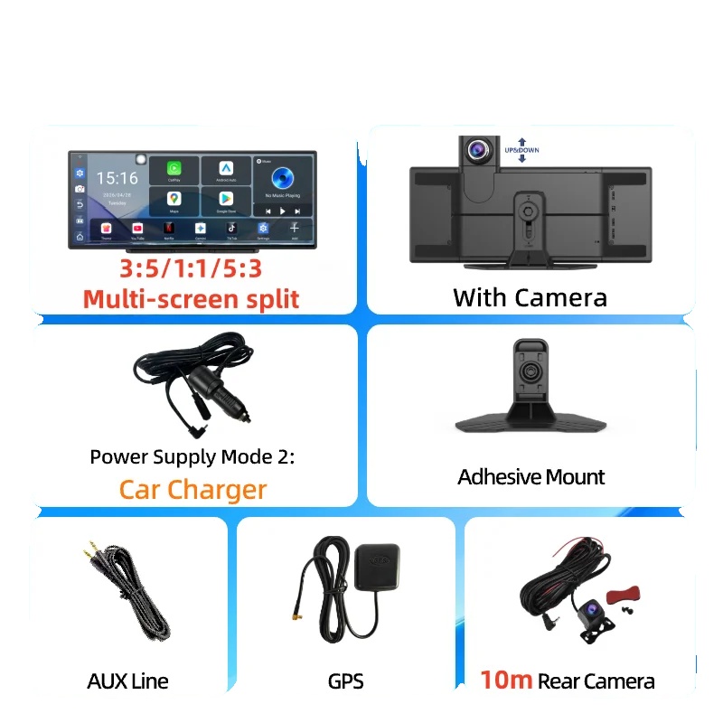 Auto Dvr, Dual Wifi, Split-screen-funktionalität, 6g Ram 10m Rückkamera, Mit 128g Tf-karte-b