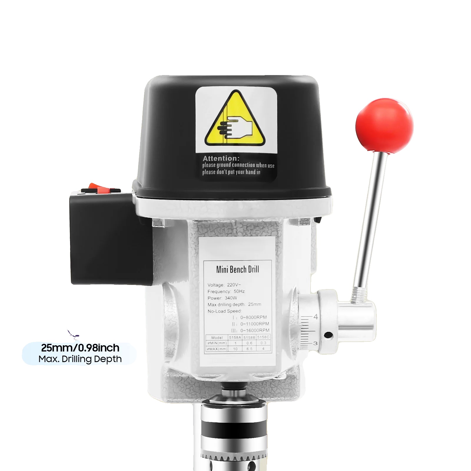 Tischbohrmaschine, 340w Leistung, 3 Geschwindigkeitsstufen, Eu-standard