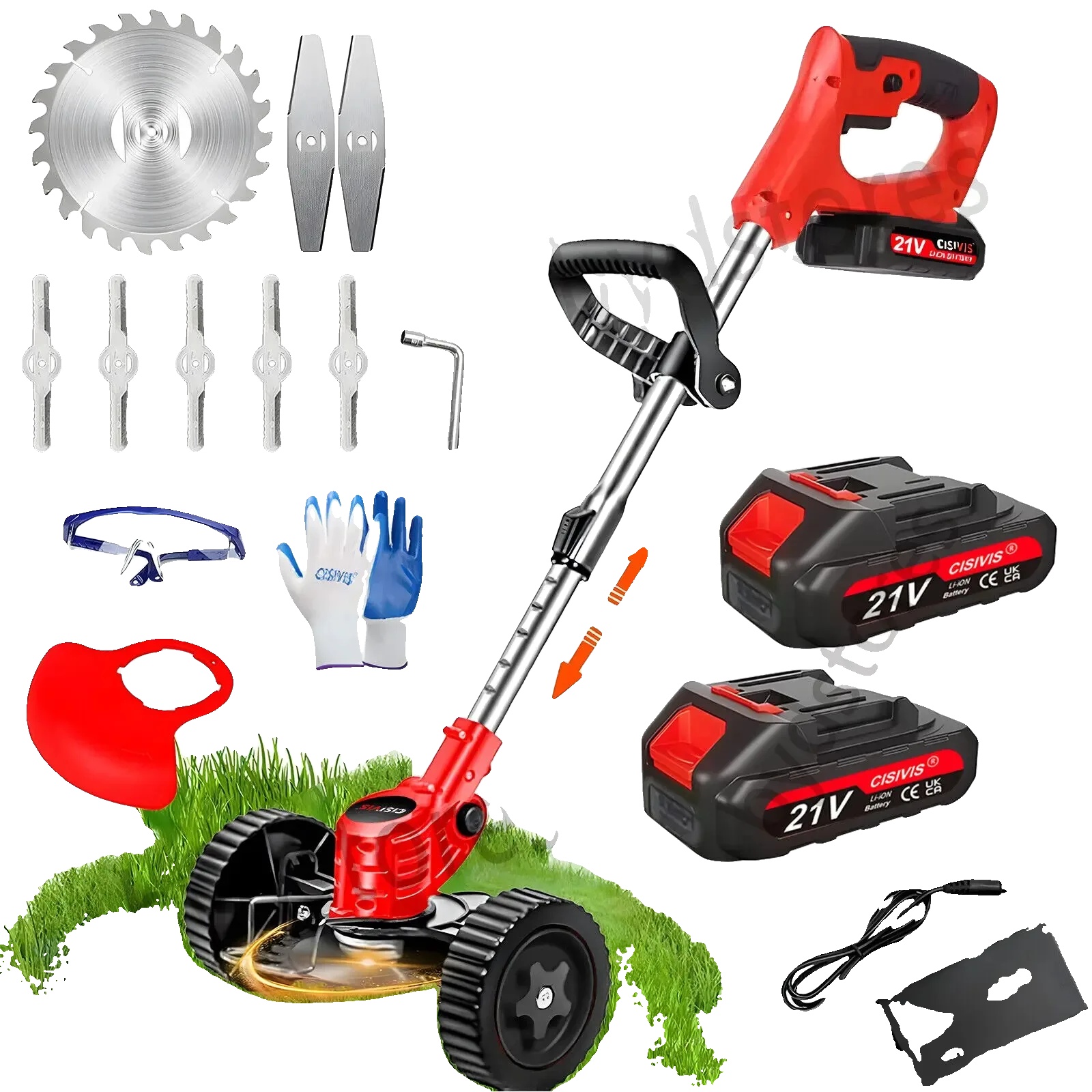 Akku-rasentrimmer, 20000rpm Motor, Verstellbarer Schaft, Zwei Lithium-batterien, 3 Klingenarten, Geeignet Für Die Gartenpflege