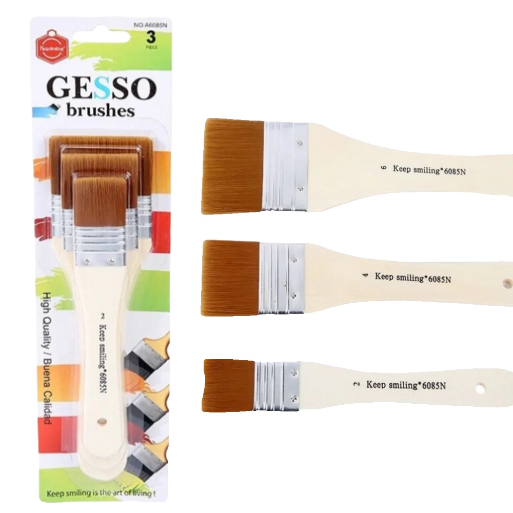 Pinsel, Flach, Helle Ausführung, Ergonomischer Holzgriff, 3 Stück Breites Nylon