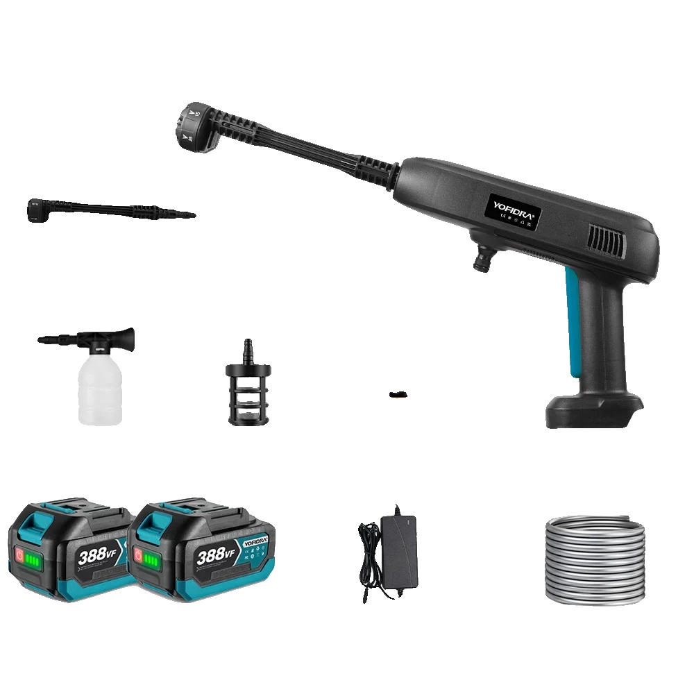 Elektrische Wasserspritzpistole, 6-in-1 Düse, 22l Faltbarer Eimer, 2xbatterie - Kein Eimer