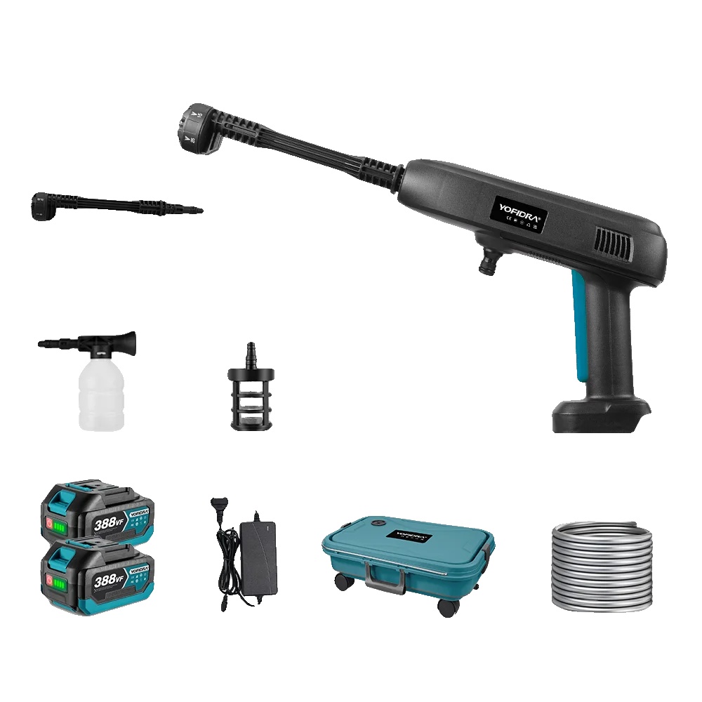 Elektrische Wasserspritzpistole, 6-in-1 Düse, 22l Faltbarer Eimer, 2xbatterie-vollset