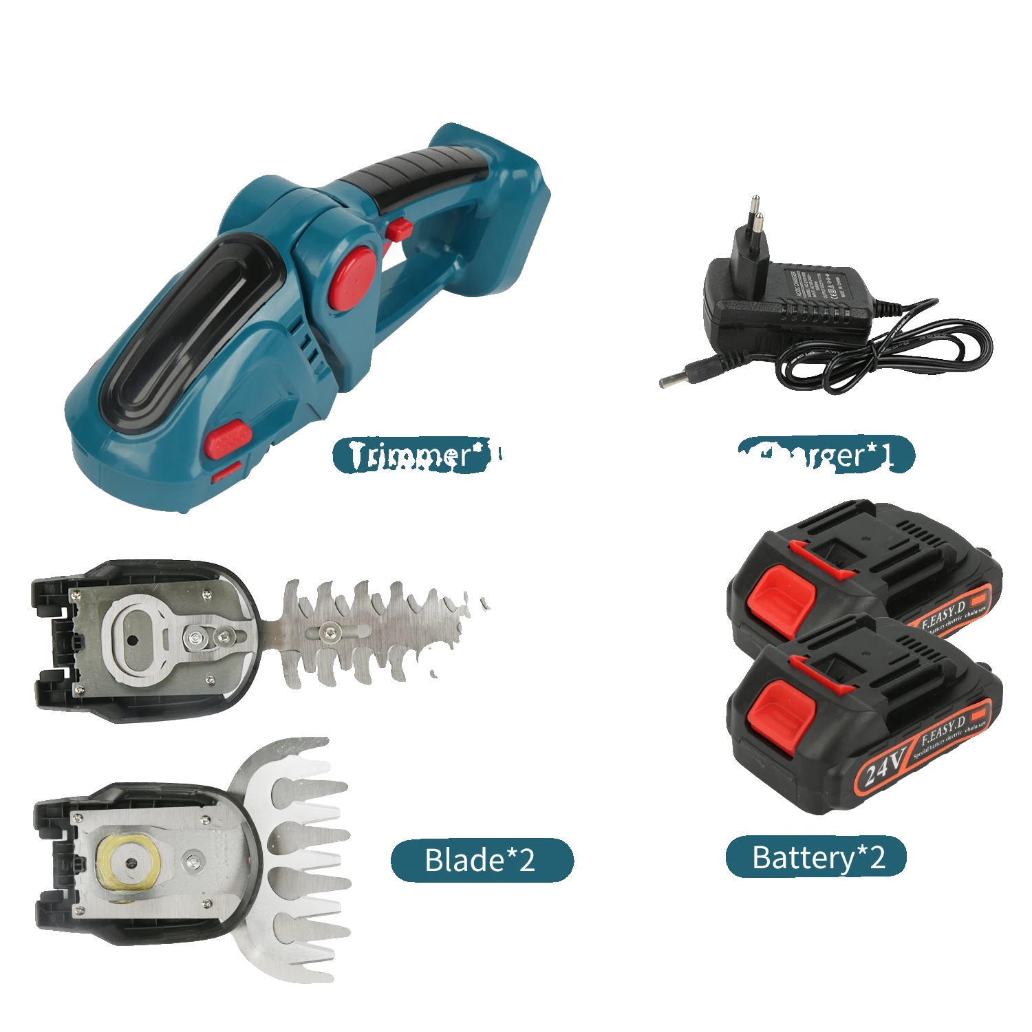 Elektrischer Heckenschneider, 2-in-1 Vielseitiger Schneider, Hochgeschwindigkeitsleistung, Blaue 2 Batterie