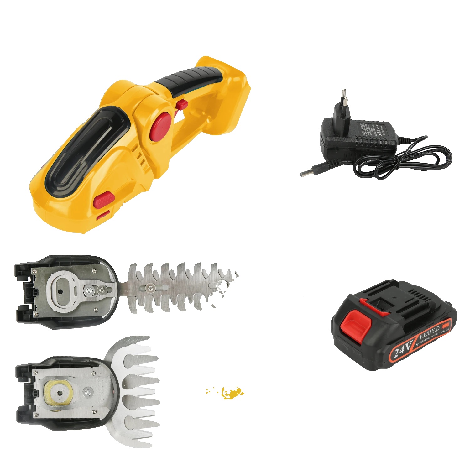 Elektrischer Heckenschneider, 2-in-1 Vielseitiger Schneider, Hochgeschwindigkeitsleistung, Gelb 1 Batterie