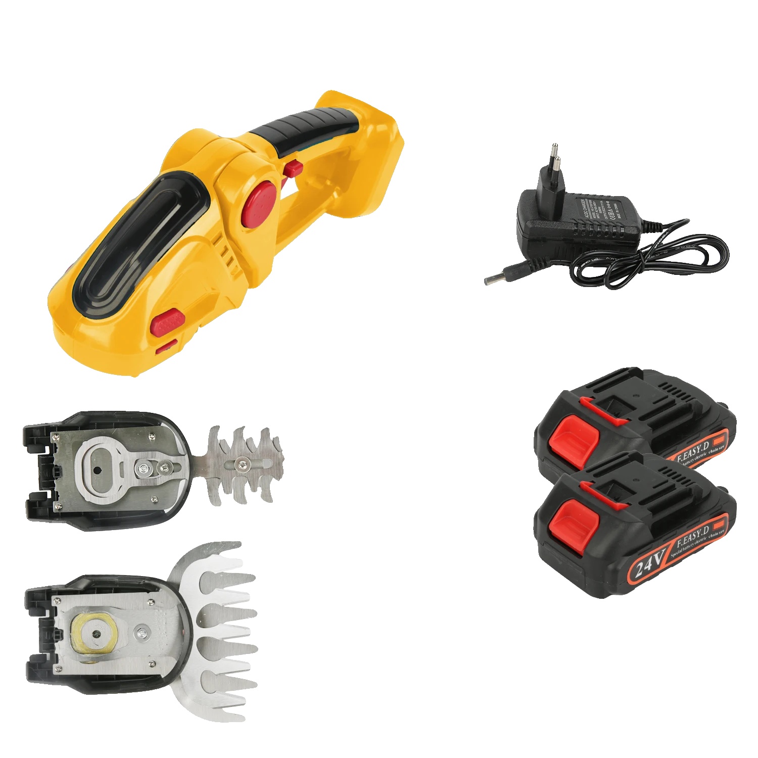 Elektrischer Heckenschneider, 2-in-1 Vielseitiger Schneider, Hochgeschwindigkeitsleistung, Gelbe 2 Batterie
