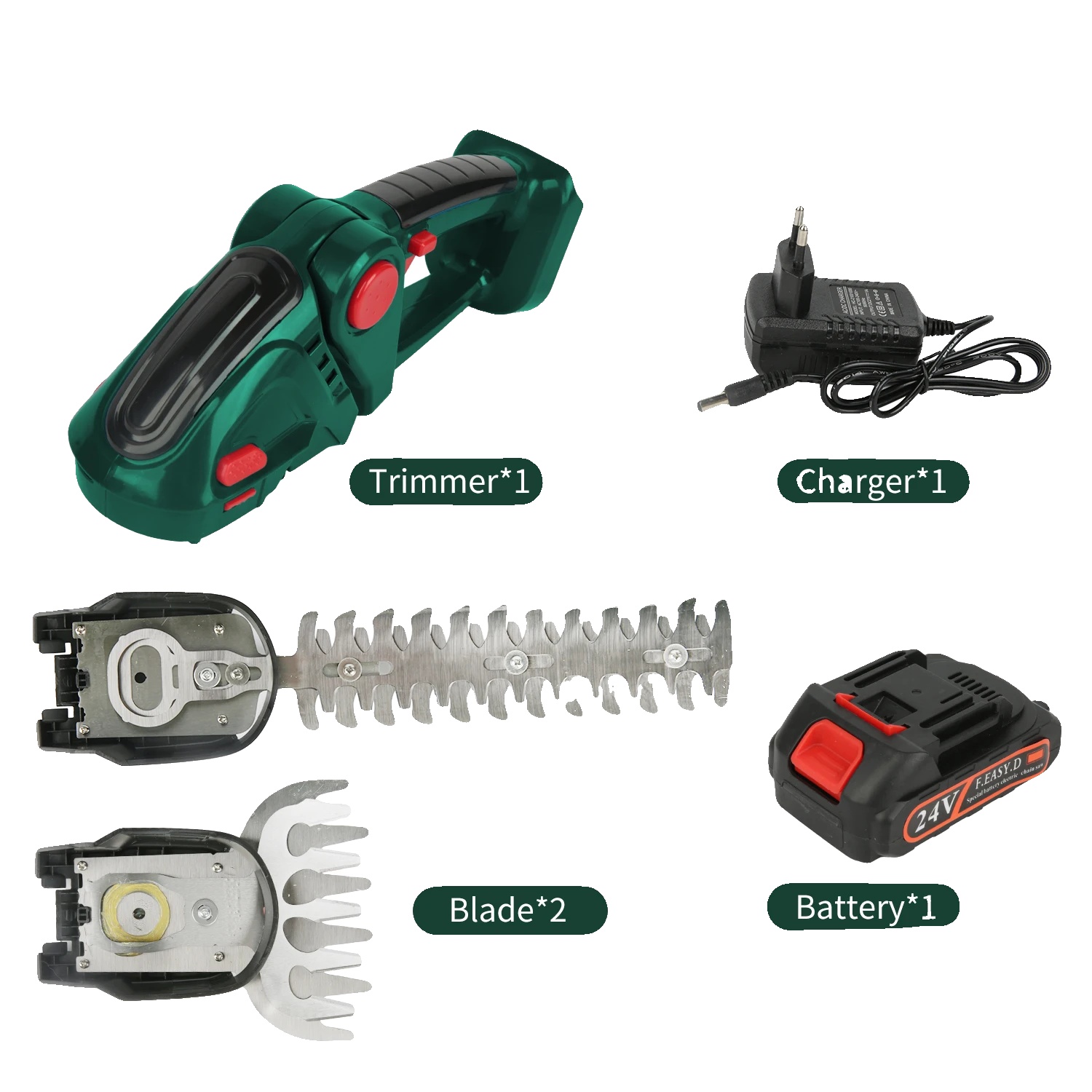 Elektrischer Heckenschneider, 2-in-1 Vielseitiger Schneider, Hochgeschwindigkeitsleistung, Grüne 1 Batterie