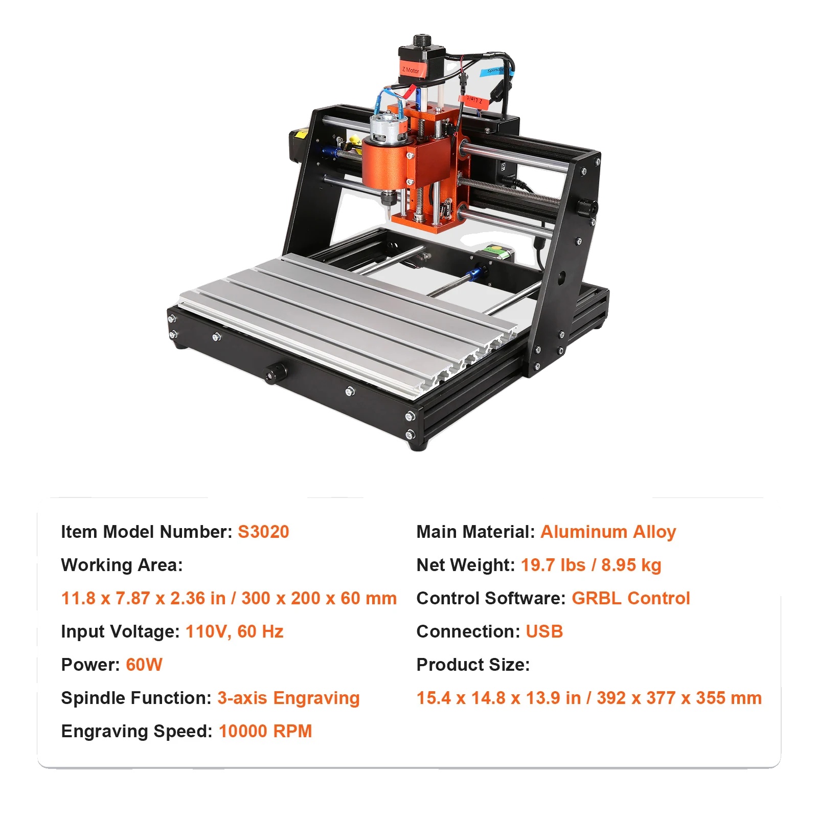 Cnc-fräsmaschine, 300w Spindel, Großer Arbeitsbereich, 30 X 20 Cm 120 W