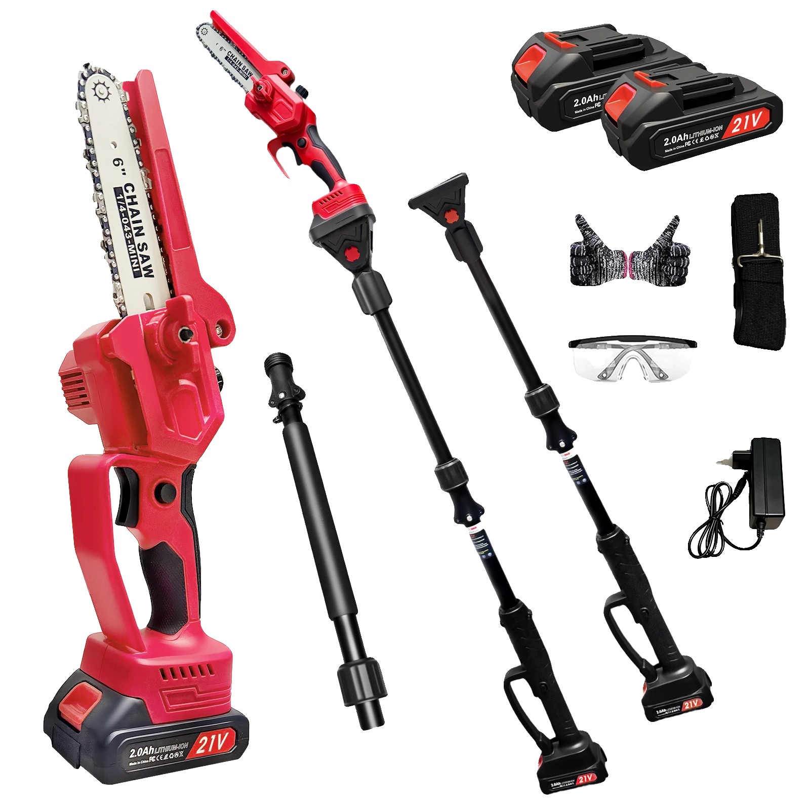 Teleskopsäge, Ausziehbarer Stab, Bürstenloser Motor, Rot/schwarz, Eu