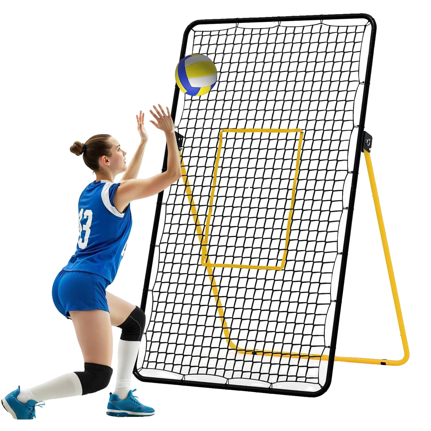 Volleyball Rückprallnetz, Verstellbarer Winkel, Robuste Konstruktion, Schwarz Gelb