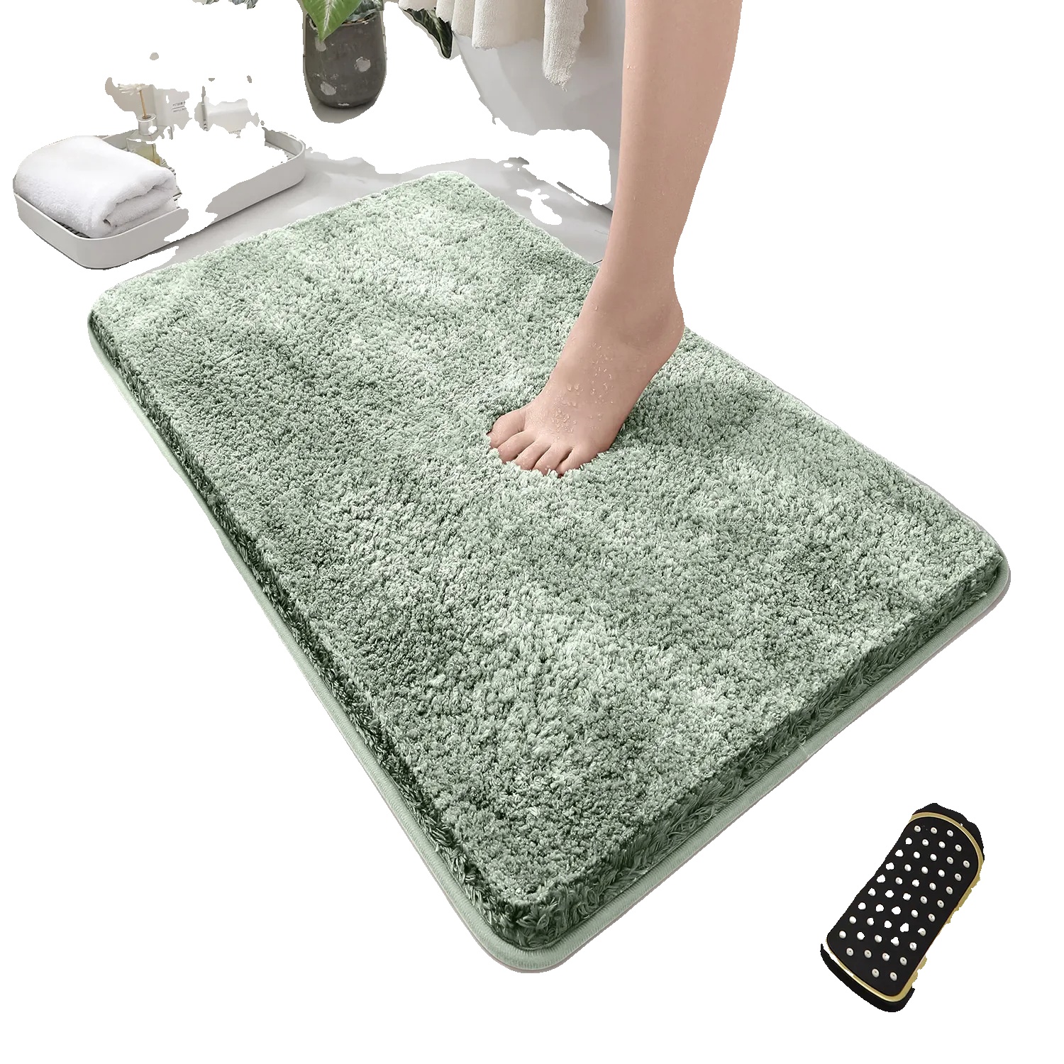 Badematte, Rutschfest, Umweltfreundlich, 50x80cm 1stk, Erbsengrün-3cm Dick