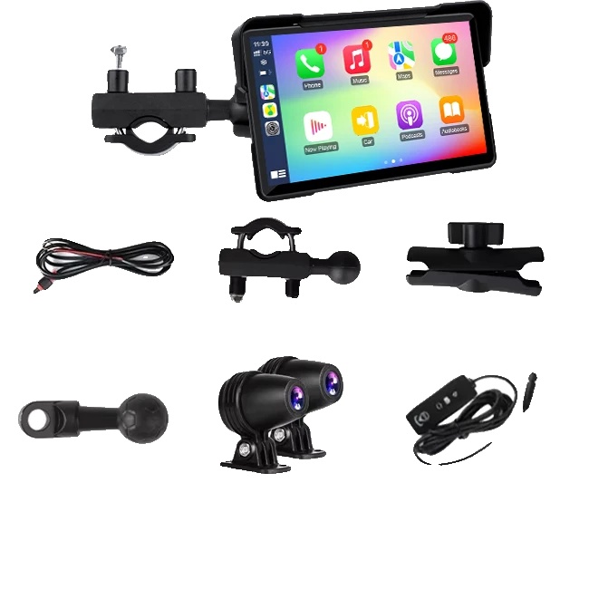 Kabelloses Carplay, Motorrad-dashcam, Dual-linsen-funktionen, Braun, Keine
