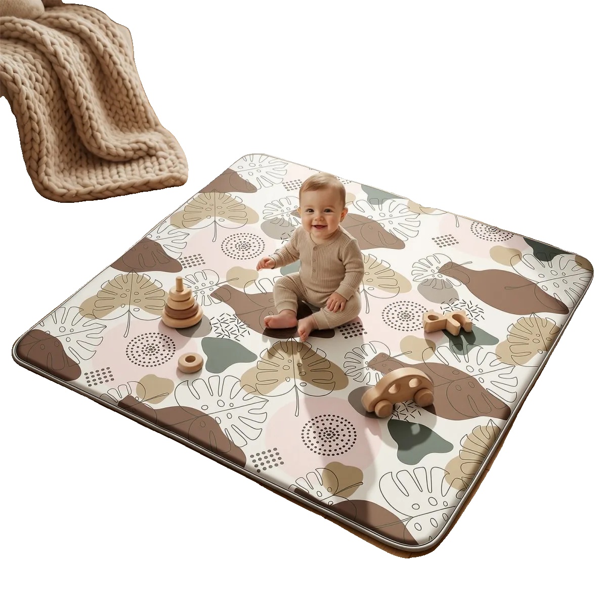 Baby-spielmatte, Dicke Schaumstoff, Rutschfeste Gestaltung, 50 50in 127 127cm, Khaki