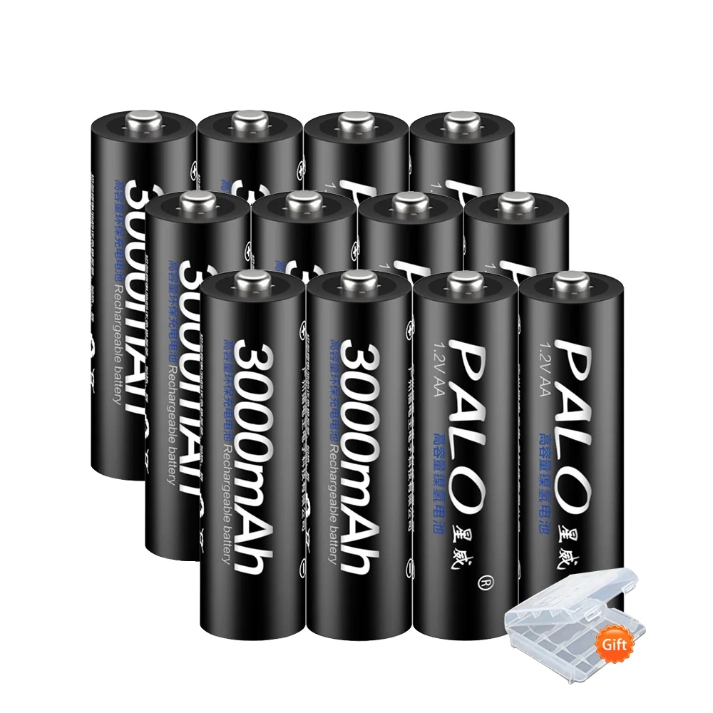 Wiederaufladbare Batterien, 3000mah Kapazität, Breite Kompatibilität, 12 Stück Aa Schwarz