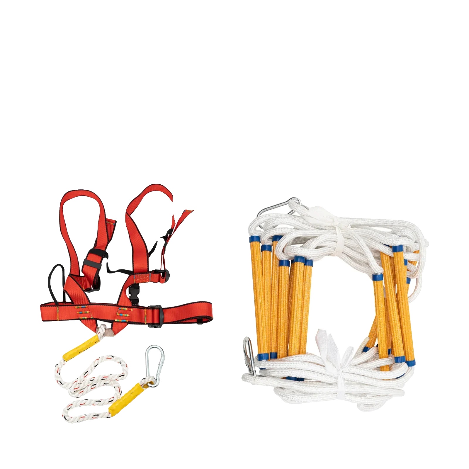 Feuerleiter, 10 M Länge, 3 Haken, 200 Kg Tragfähigkeit, Weiß/gelb/blau, Einschließlich Halbkörpergeschirr