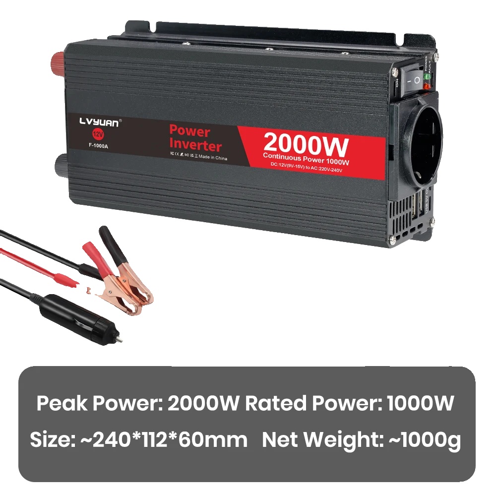 Auto-inverter, 12v Eingang, 220v Ausgang, 12v 2000w Schwarz