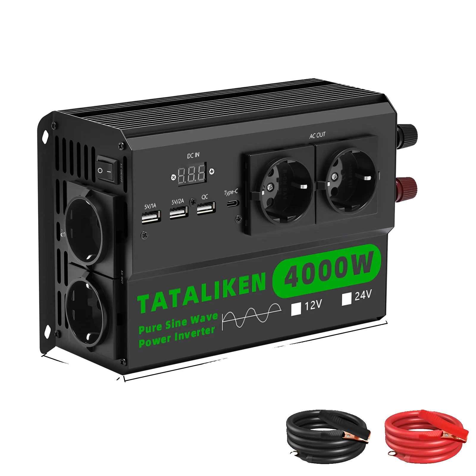 Reiner Sinuswellenwechselrichter, 220v Ac-ausgang, Temperaturgesteuerte Kühlung, 12v4000w220veu-schwarz