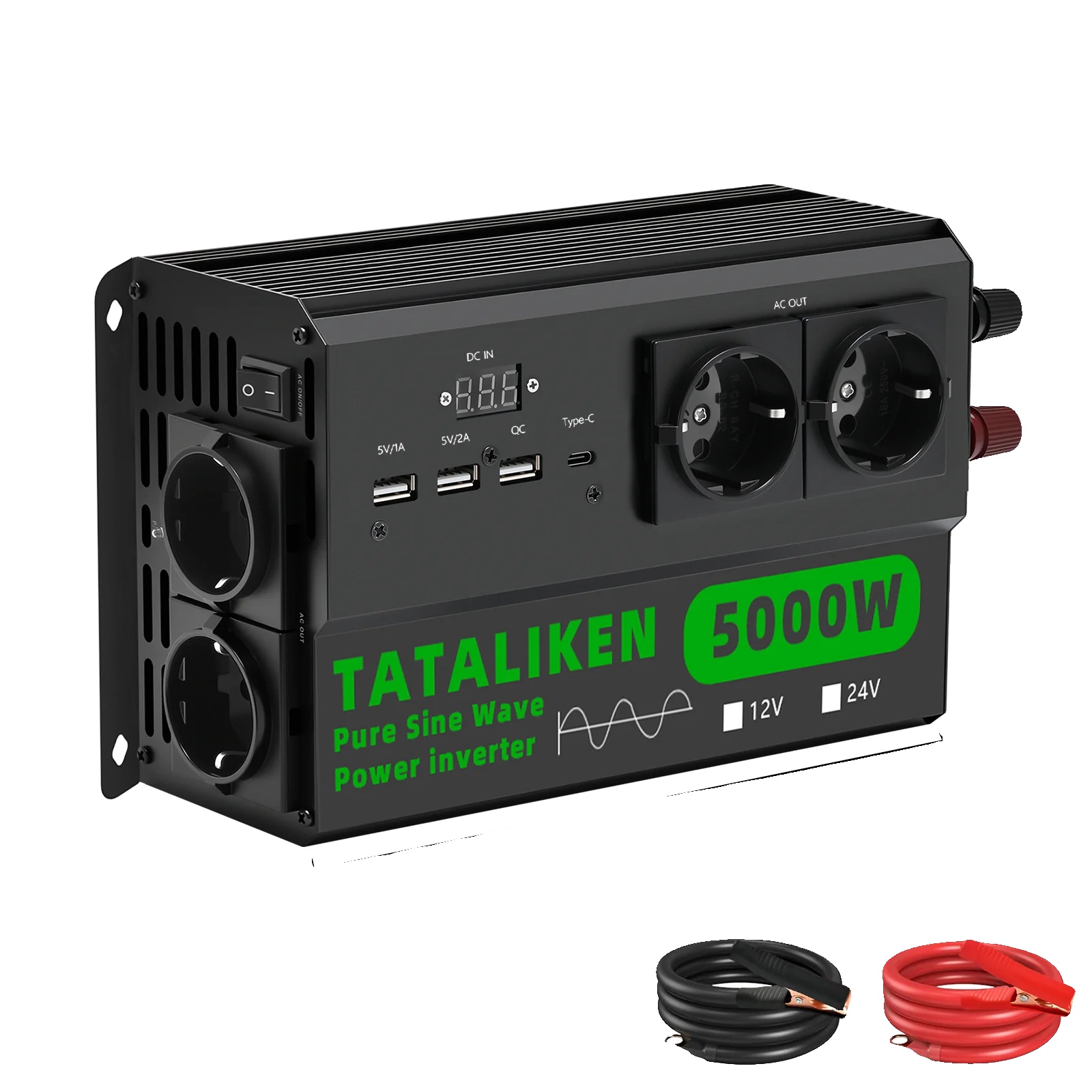 Reiner Sinuswellenwechselrichter, 220v Ac-ausgang, Temperaturgesteuerte Kühlung, 12v5000w220veu-schwarz