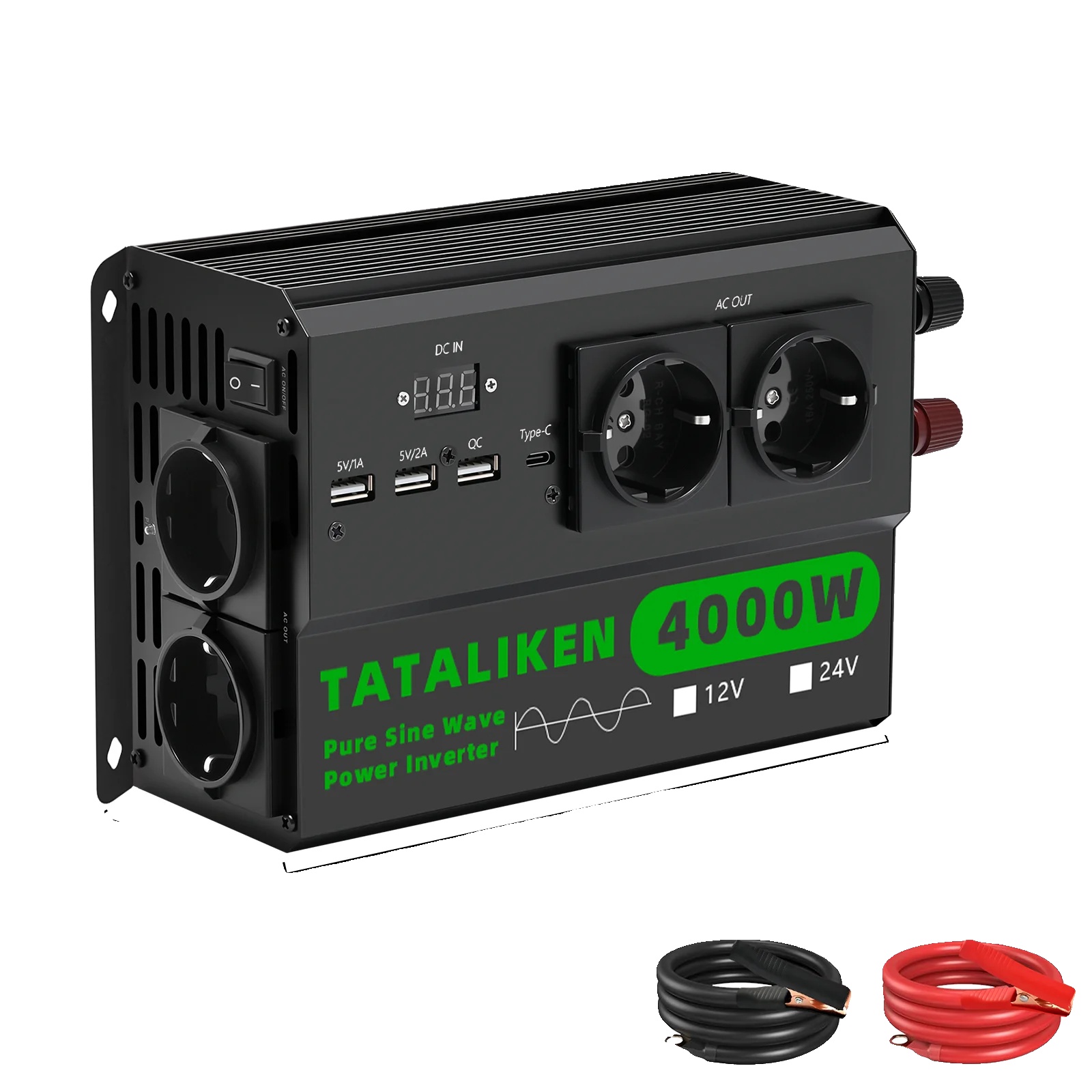 Reiner Sinuswellenwechselrichter, 220v Ac-ausgang, Temperaturgesteuerte Kühlung, 24v4000w220veu-schwarz