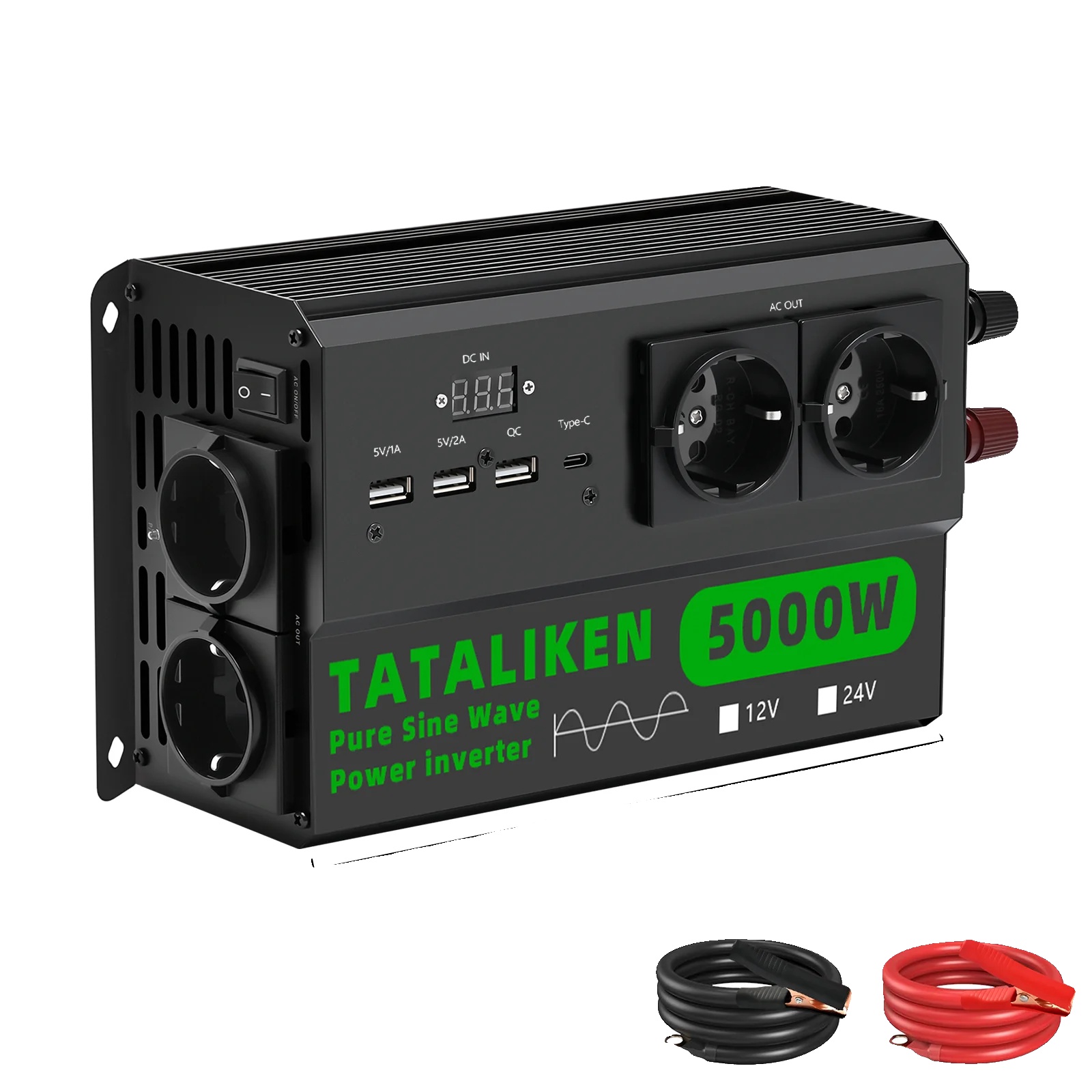 Reiner Sinuswellenwechselrichter, 220v Ac-ausgang, Temperaturgesteuerte Kühlung, 24v5000w220veu-schwarz
