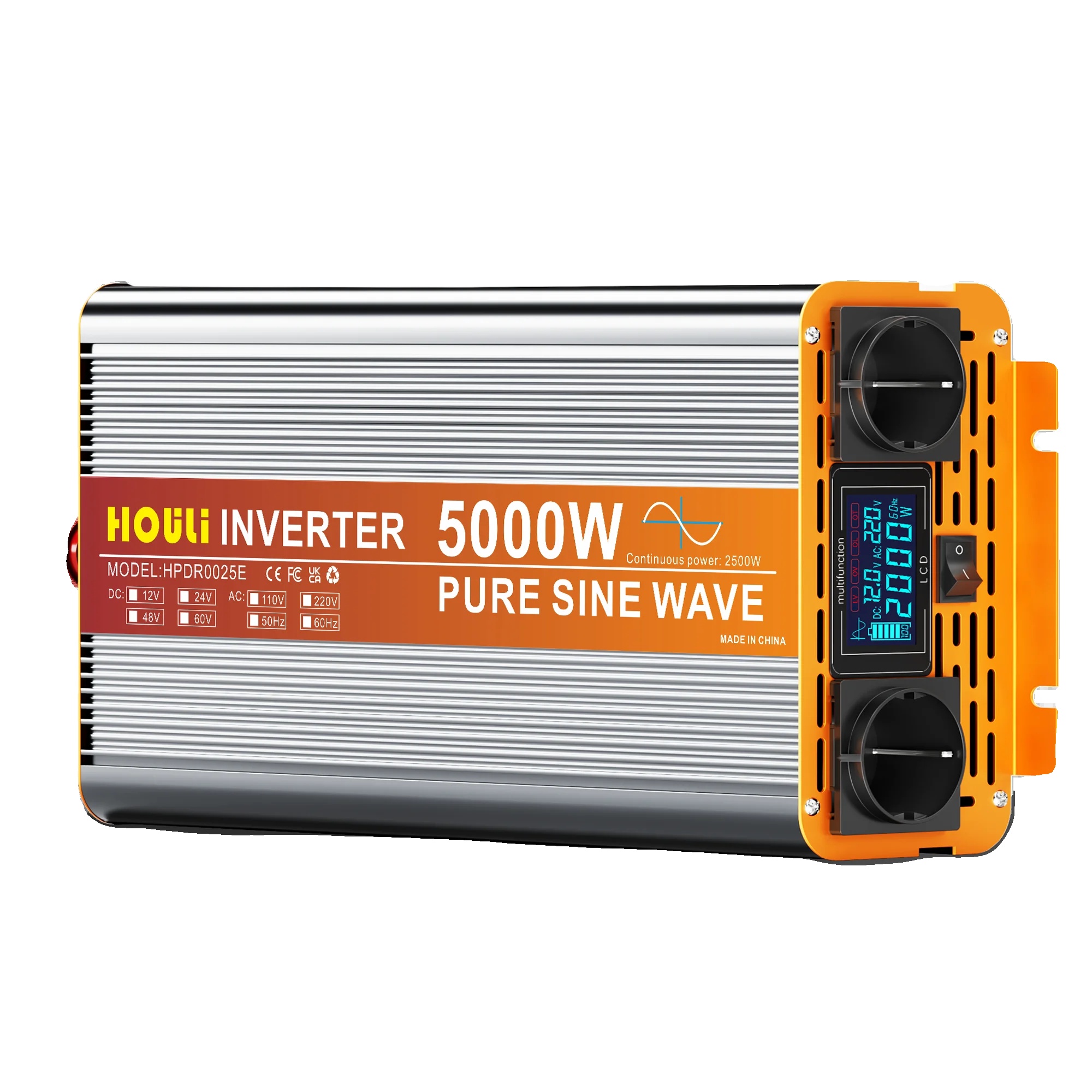 Reiner Sinuswellenwechselrichter, Duale Ac-steckdosen, Usb-ladeanschluss, Spitzenleistung 6000w, Europa, 12v, 230v
