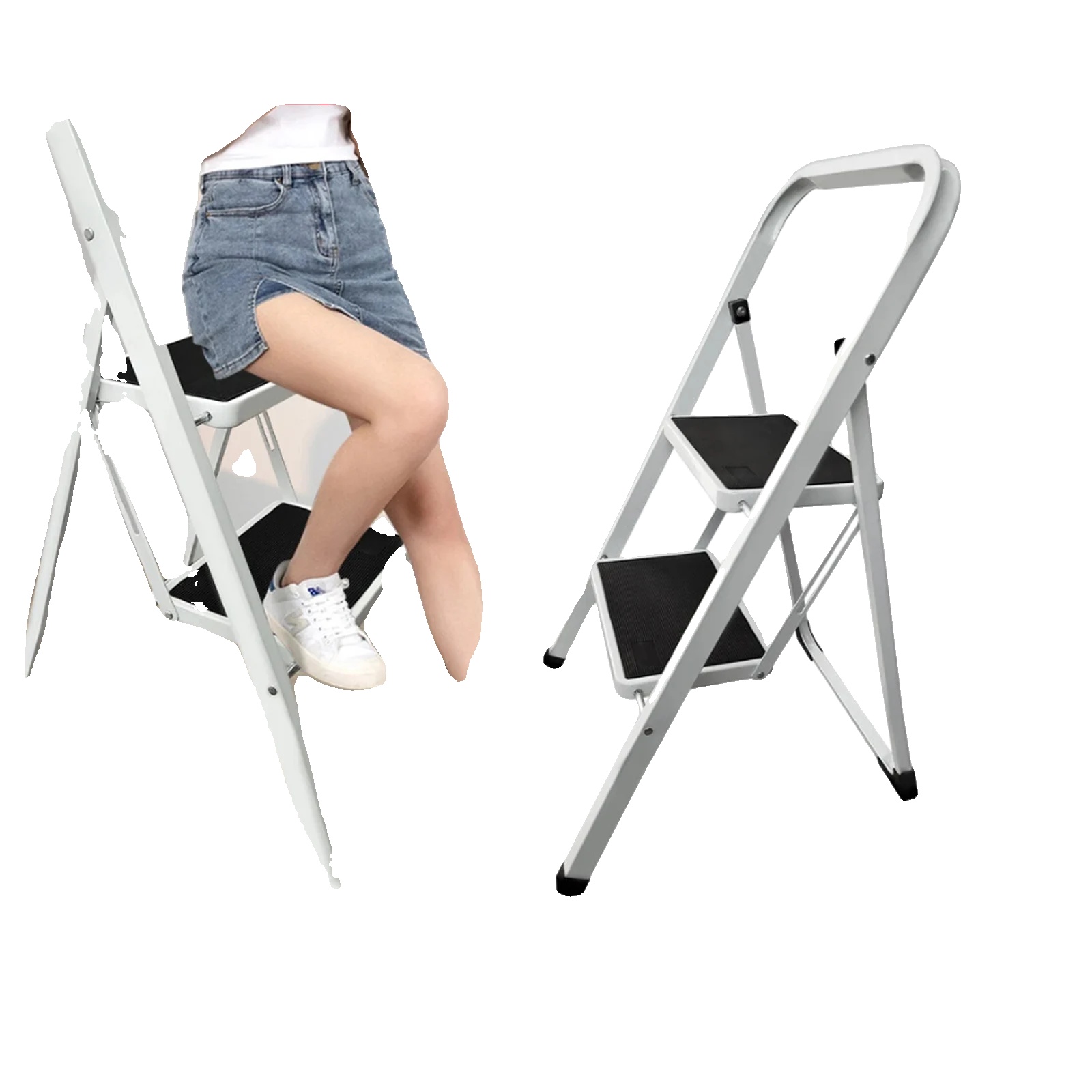 Trittleiter, Robustes Stahl, Unterstützt Bis Zu 150 Kg, Klappbares Design, Rutschfeste Stufen, Breiter Tritt