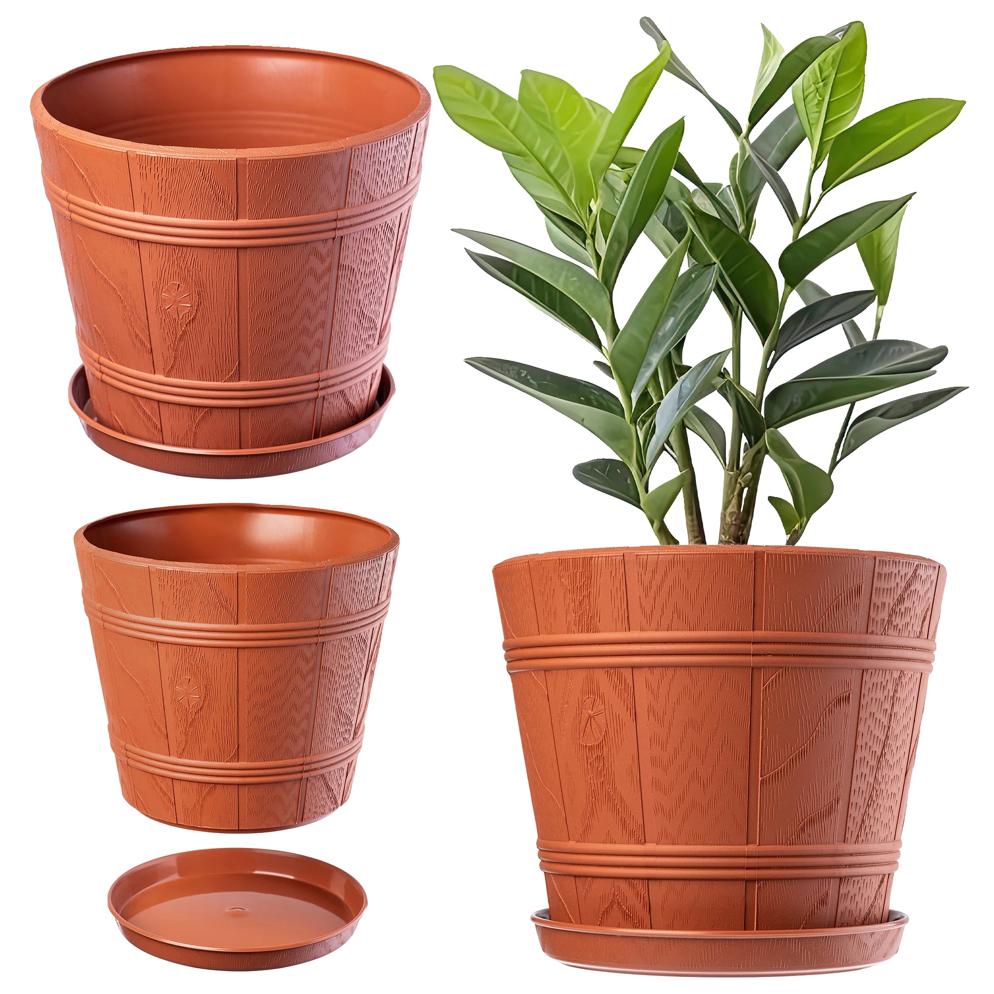 Blumentopf, 17 Cm Durchmesser, Leichtes Design, Natürliche Holzoptik, Geeignet Für Innen- Und Außenpflanzen, Geräumig Für Optimales Wachstum