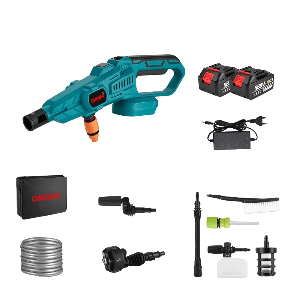 Elektrischer Hochdruckreiniger, Bürstenloser Motor, Verstellbare Sprühdüse, 2 Batterien Eu-stecker