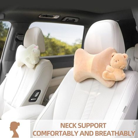 2-teiliges Auto-kopfstützenkissen-set – Teddybär Und Hase – Nackenstützkissen Aus Memory-schaum Für Komfortables Fahren, Einfach Zu Montieren Und Waschbar (bär + Hase)