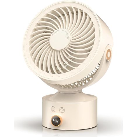 23 Cm Oszillierender Tischventilator – Leiser Luftumwälzer – 3 Geschwindigkeitsstufen – 4-stunden-timer – Wiederaufladbar – Geeignet Für Schlafzimmer, Büro Und Studentenzimmer – Beige