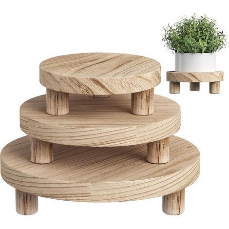 3-teiliger Pflanzenständer Aus Holz Für Drinnen Und Draußen – Rundhocker (6/8/10 Zoll) – Natürlicher Blumentopfuntersetzer – Dekorativer Untersetzer Für Garten, Büro Und Innenräume