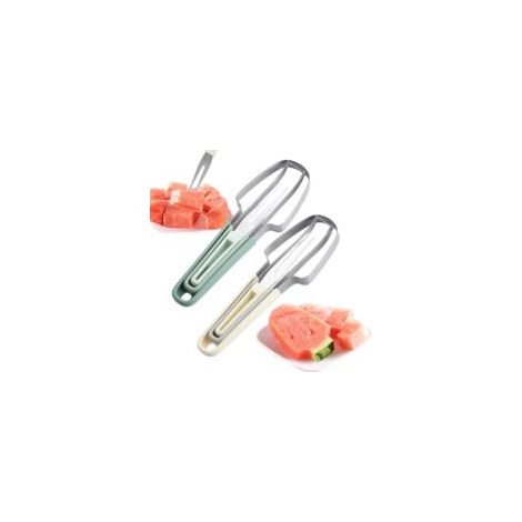 3-in-1 Wassermelonen-gabelschneider, Neues Wassermelonen-eisschneidewerkzeug Aus Edelstahl 2024, Schnelles Obstschneidewerkzeug Mit Wassermelonengabel (beige, 1 Stück)