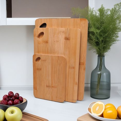 3er-set Bambus-schneidebretter — Massive Holz-küchenschneidebretter — Vertikale, Rutschfeste Bambusbretter Mit Aufhängelöchern — Klein, Mittel Und Groß