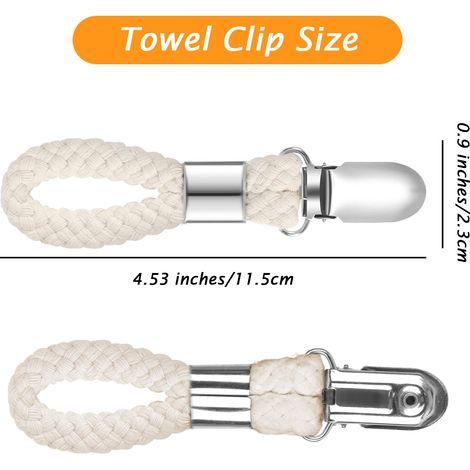 6er-set Handtuchklammern Aus Metall, Handtuchhalter Für Bad Und Küche, Tragbare, Gewebte Baumwollringe, 11,4 X 2,3 Cm, Beige